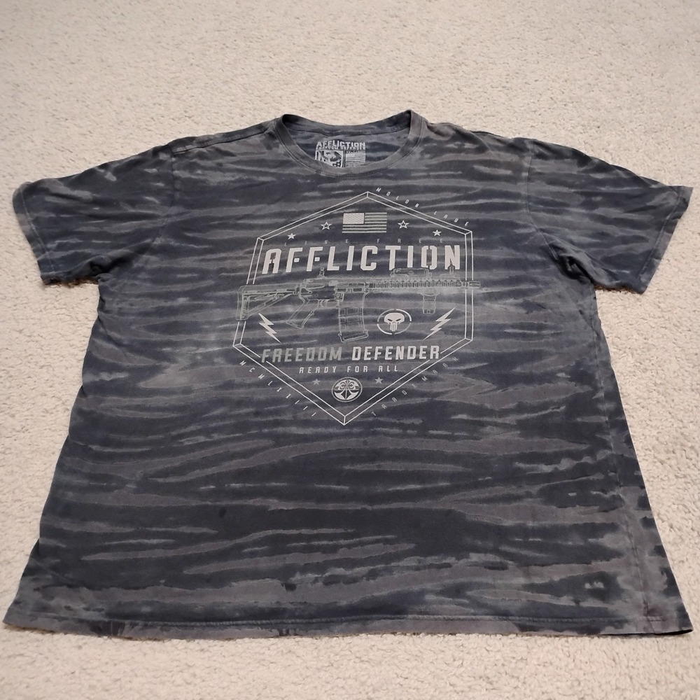 Affliction Freedom Defender Shirt Mens 3XL Gun American Flag Patriot Rifle Skull